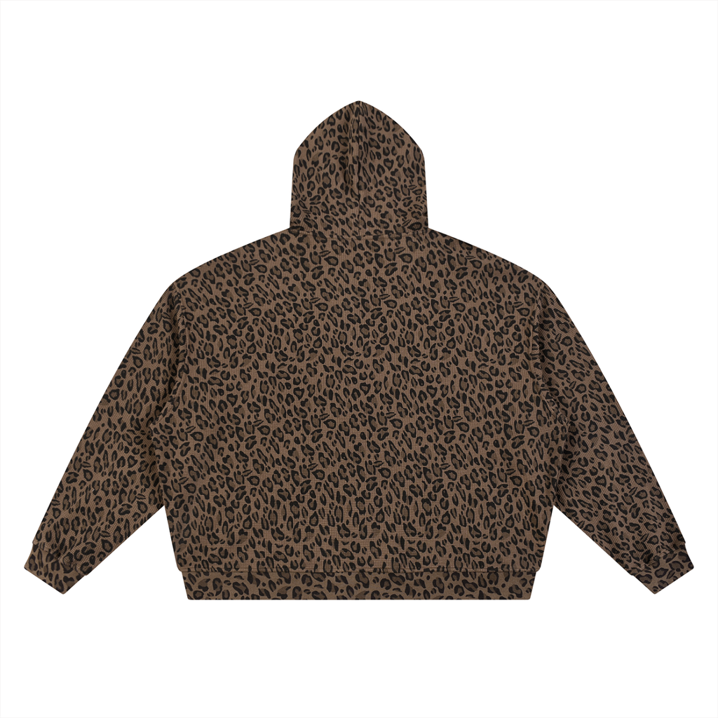 Leopard Print Waffle Zip Hoodie