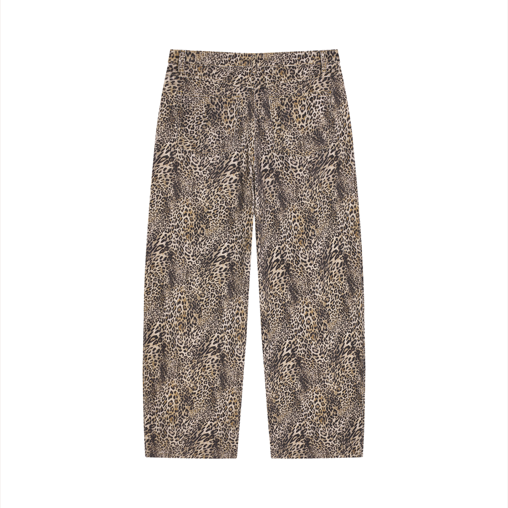 Unisex Vintage Wash Leopard Wide Leg Jeans