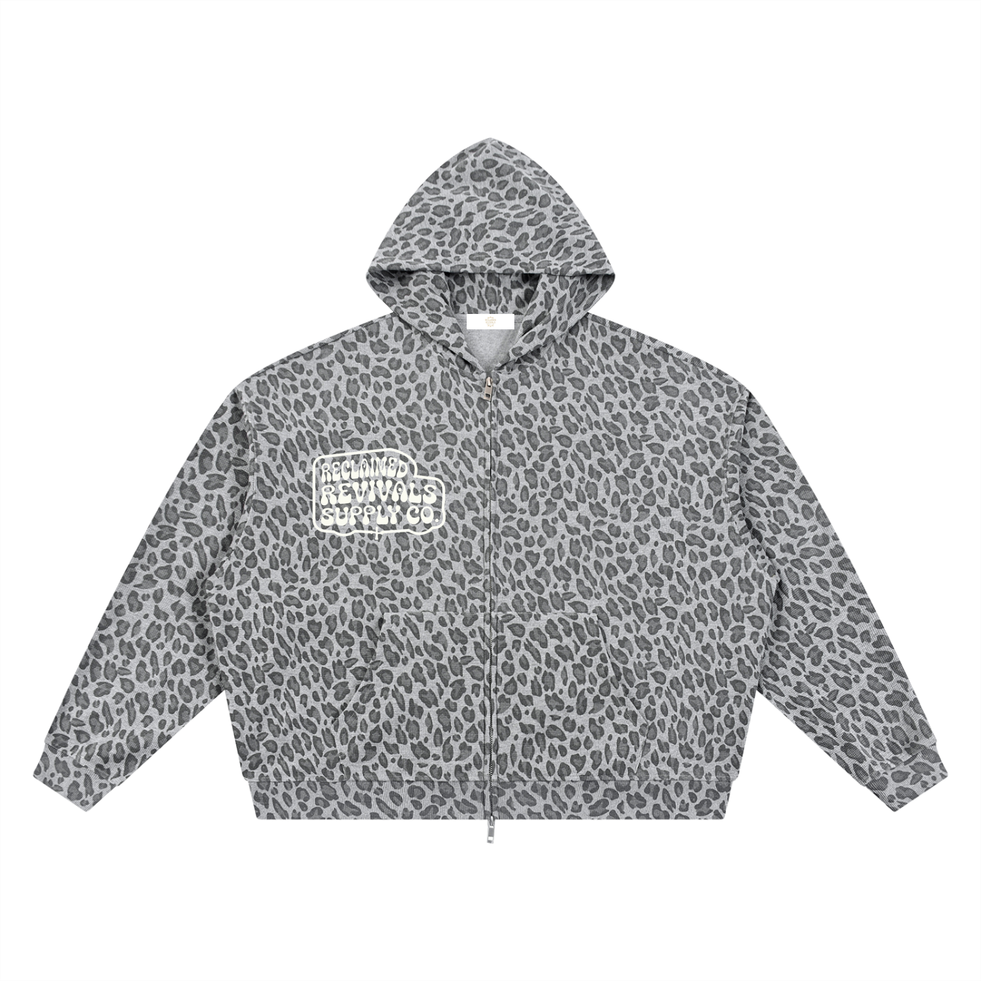 Leopard Print Waffle Zip Hoodie