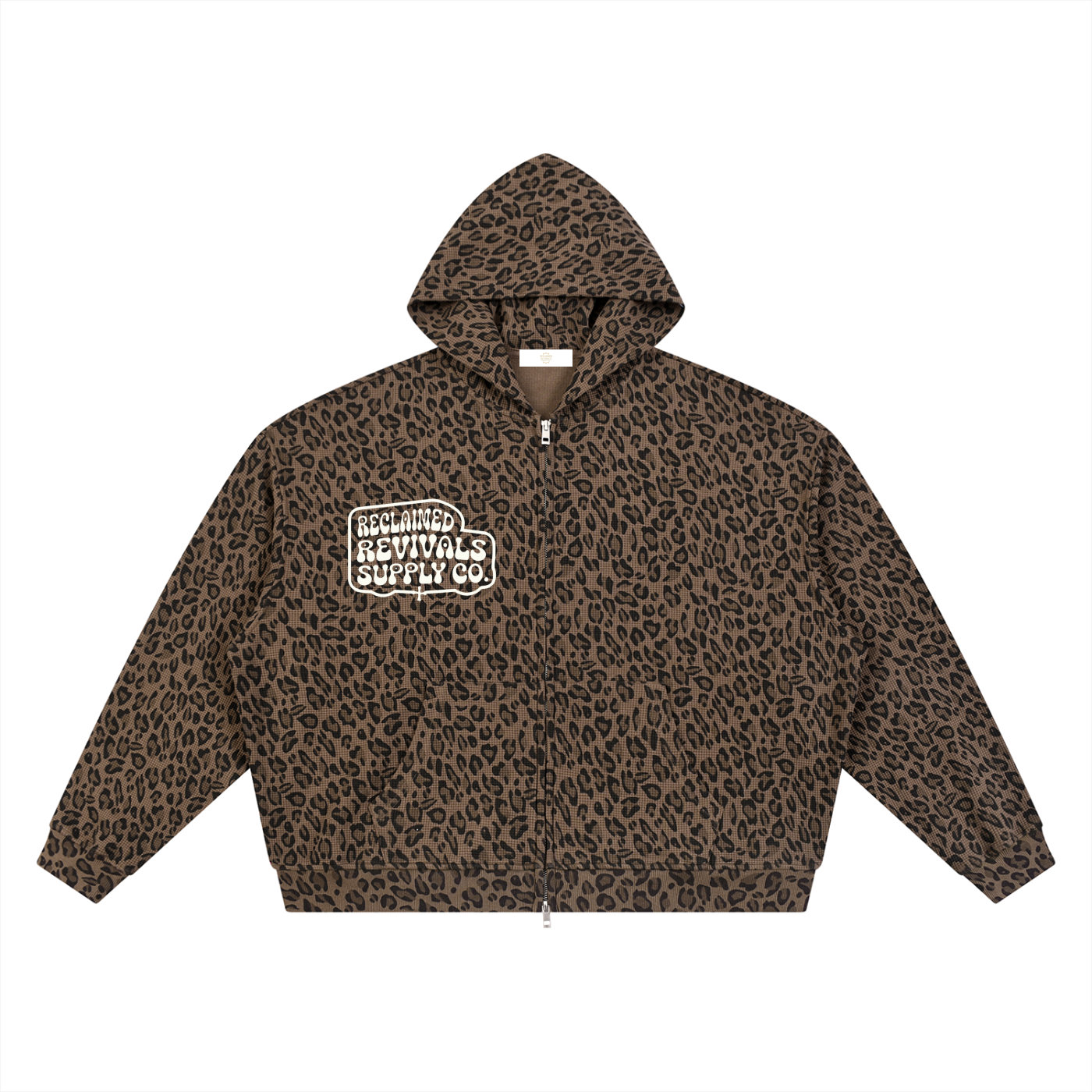 Leopard Print Waffle Zip Hoodie
