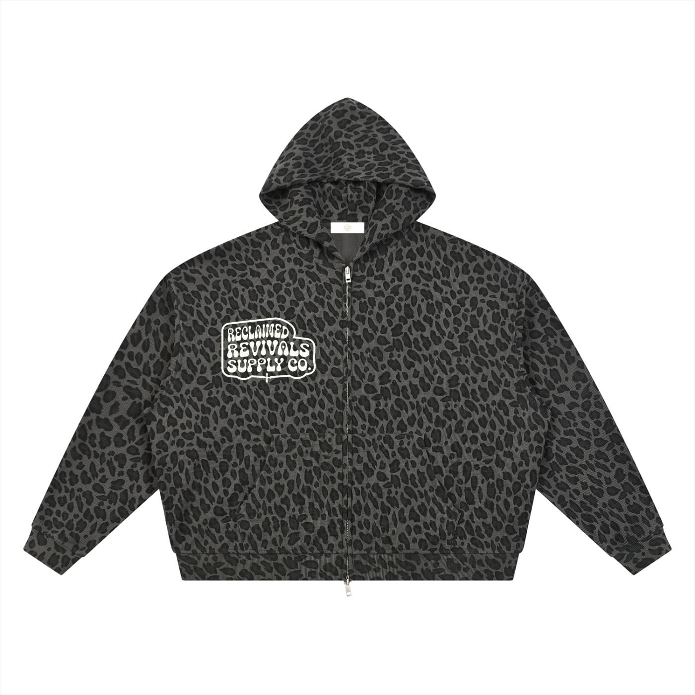 Leopard Print Waffle Zip Hoodie